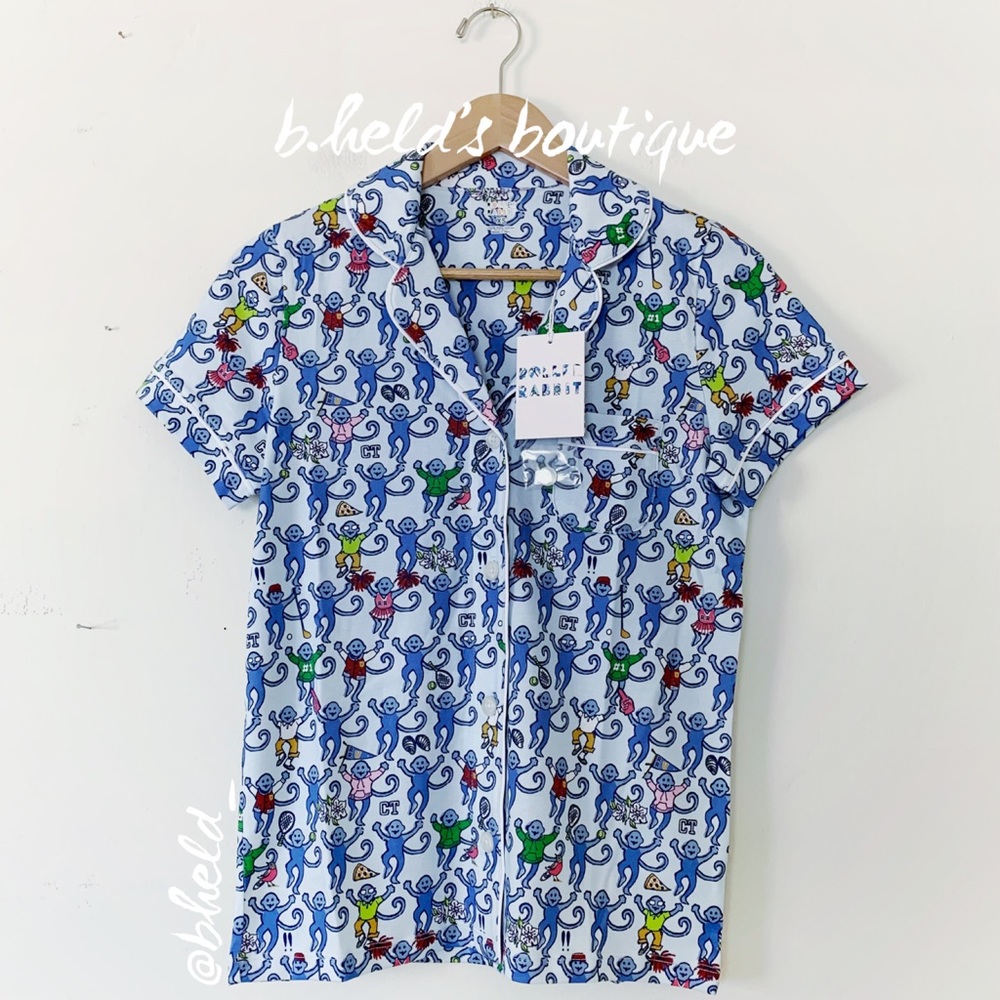 Roller Rabbit Greenwich Monkey Polo Pajamas in Blue Monkey Size XS Brand New NWT - Picture 2 of 16